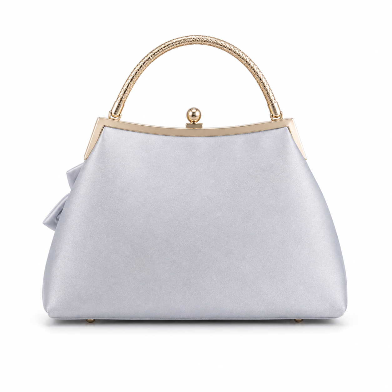 Silver Floral Satin Top-Handle Evening Handbag-3