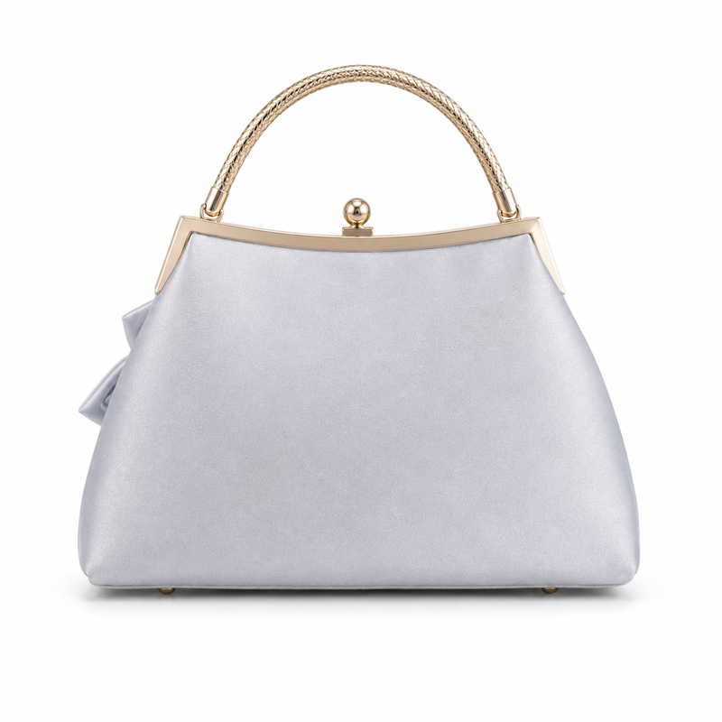 Silver Floral Satin Top-Handle Evening Handbag-3