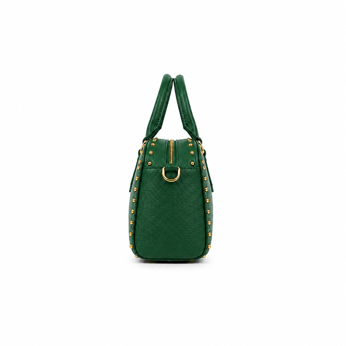Green Studded Structured Satchel Handbag-4