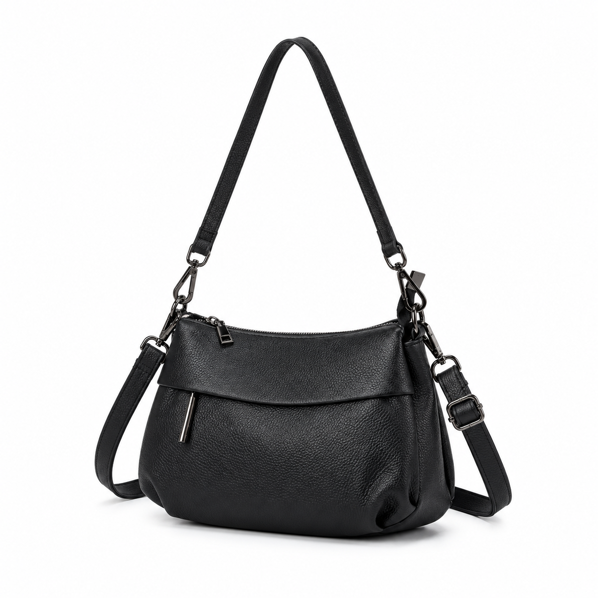 Classic Black Textured Shoulder Crossbody Bag-3