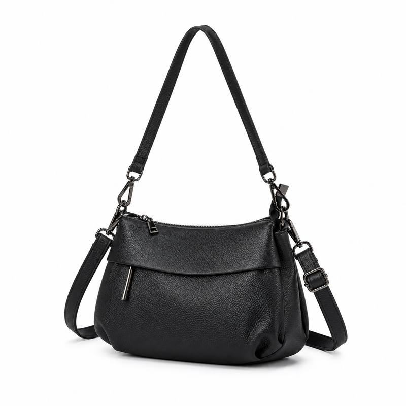 Classic Black Textured Shoulder Crossbody Bag-3