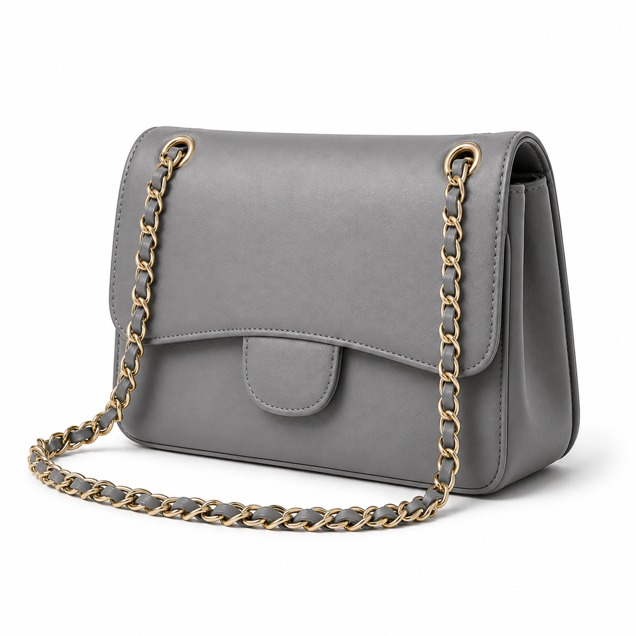 Grey Chain Strap Flap Shoulder Bag-4