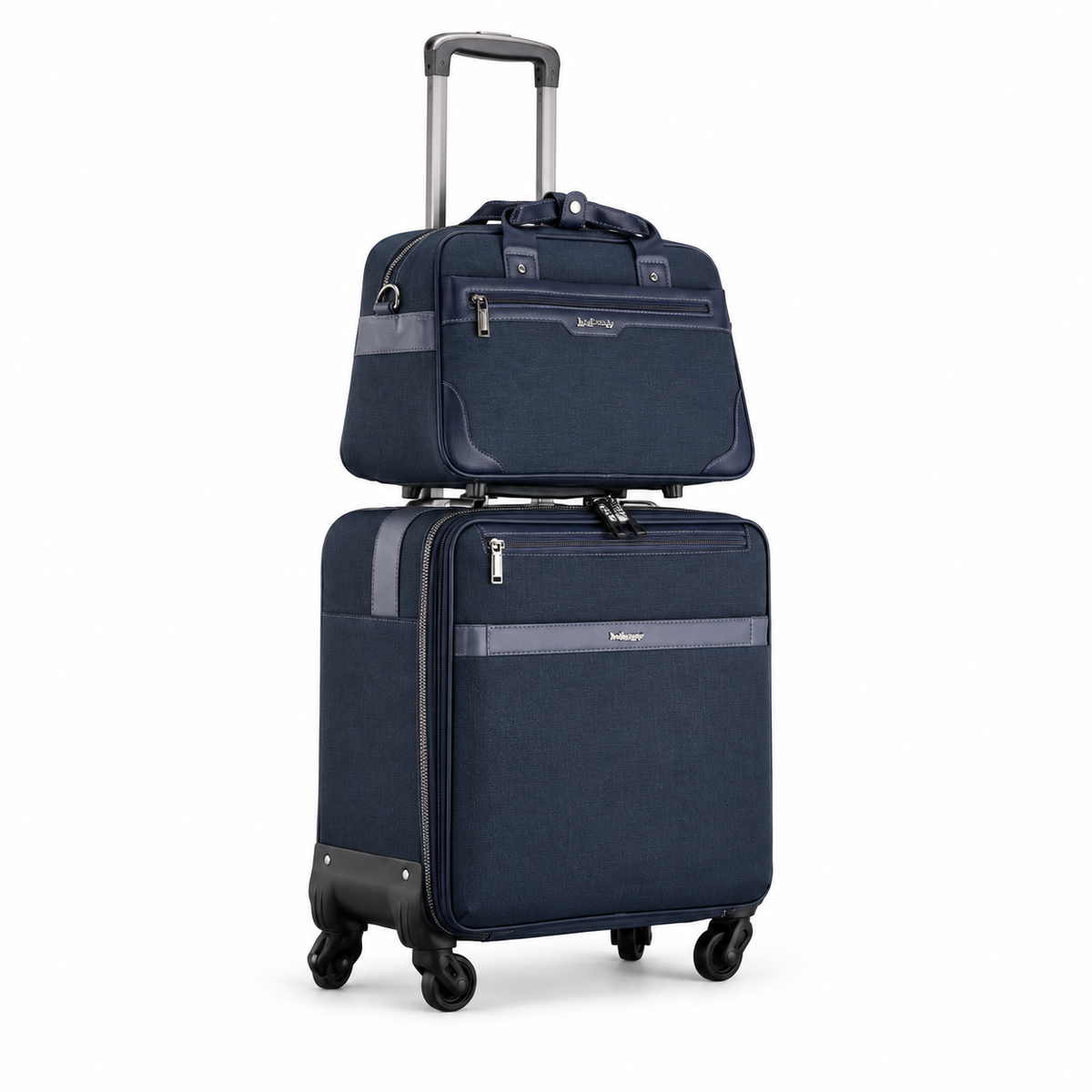 Navy Rolling Suitcase With Matching Tote-1