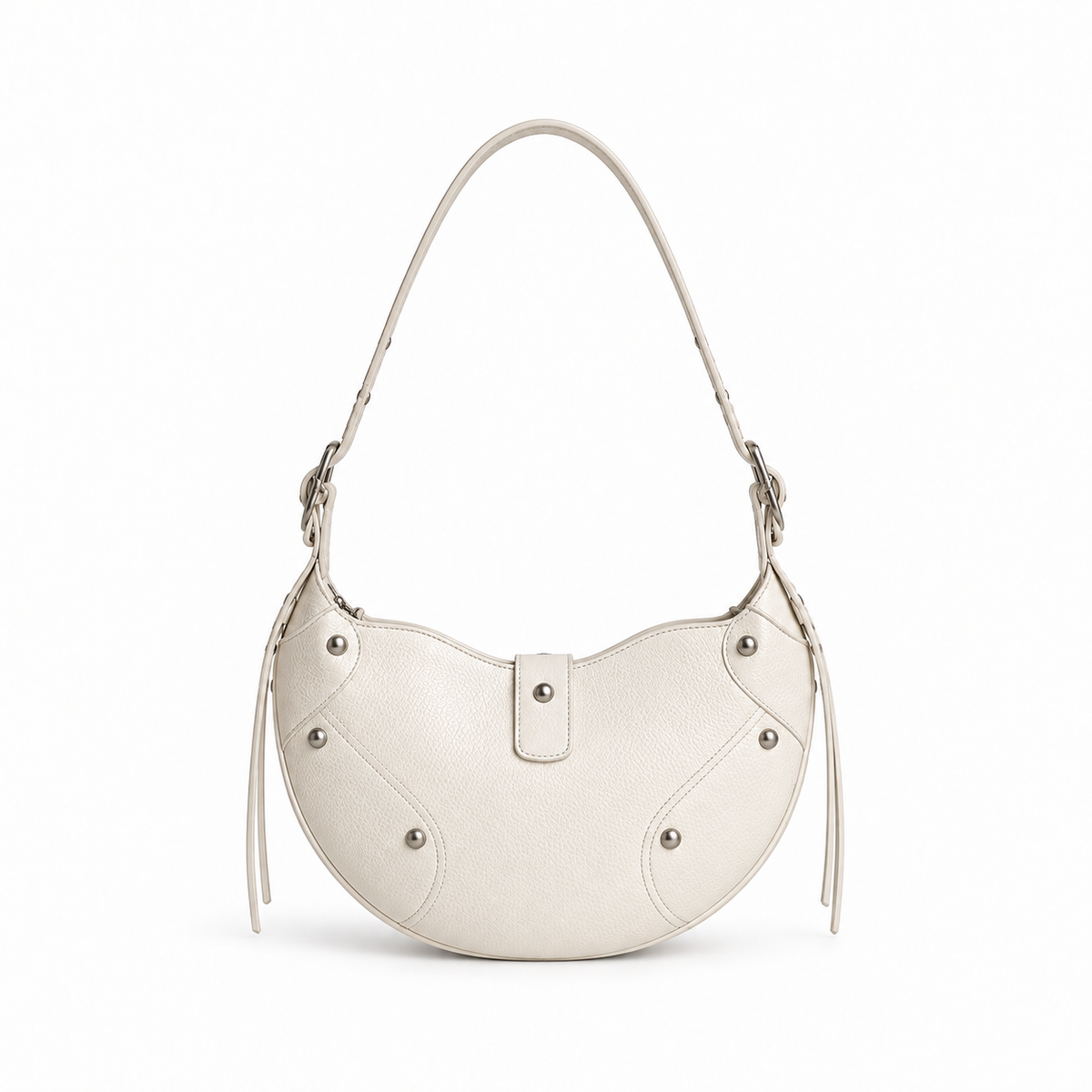 Ivory Studded Crescent Shoulder Hobo Bag-3