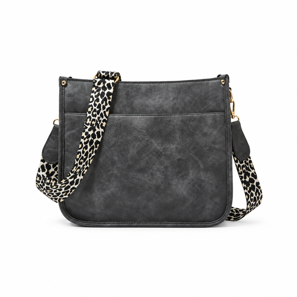 Charcoal Crossbody Bag With Leopard Strap-2