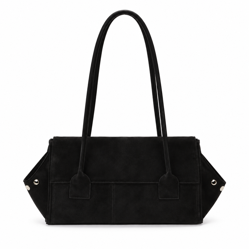 Black Studded Star Detail Shoulder Tote-2