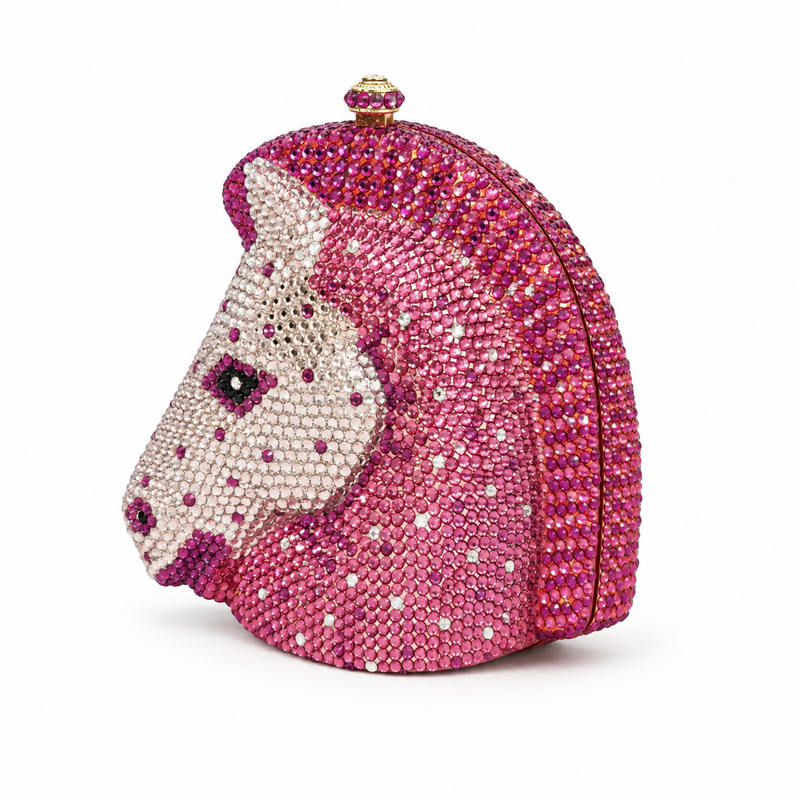 Pink Crystal Horse Head Luxury Clutch-1