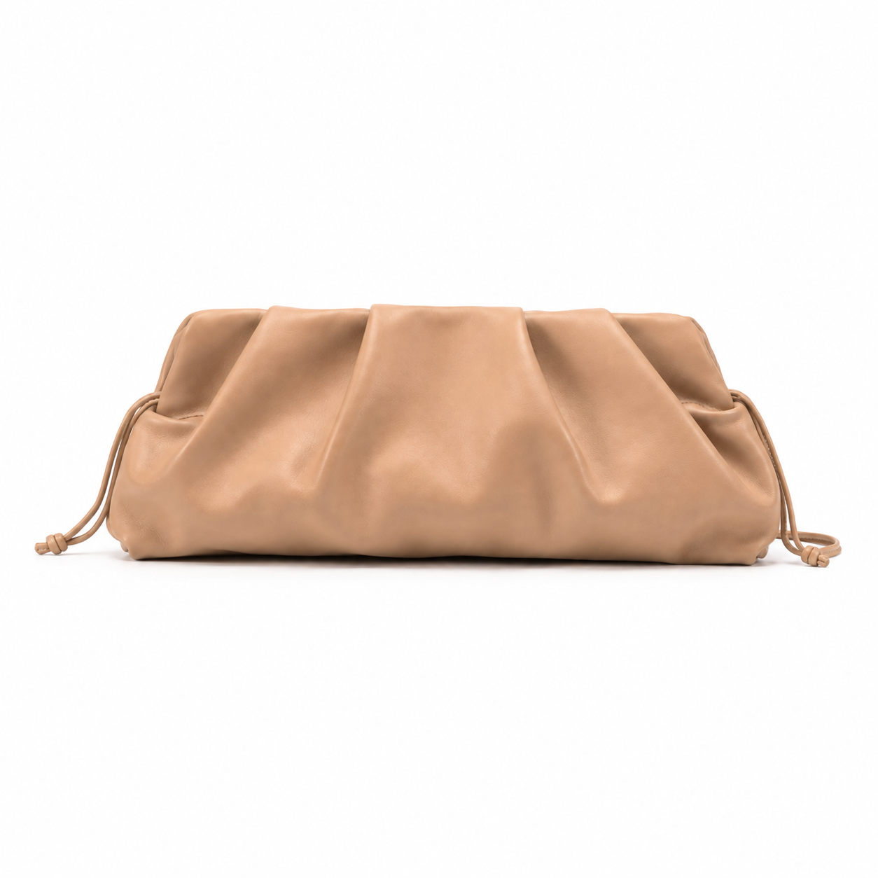 Elegant Beige Ruched Leather Clutch Bag-1