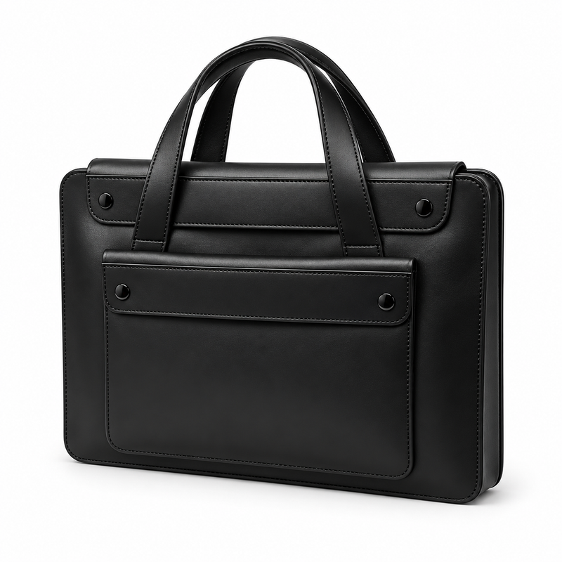 Classic Black Leather Laptop Briefcase Bag-3