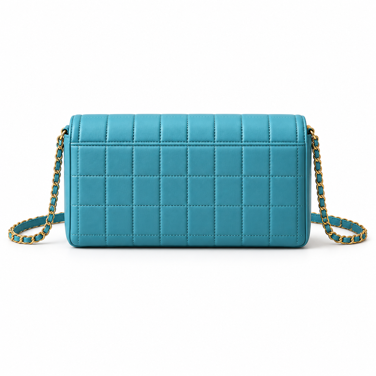 Turquoise Quilted Crossbody Bag With Chain-2