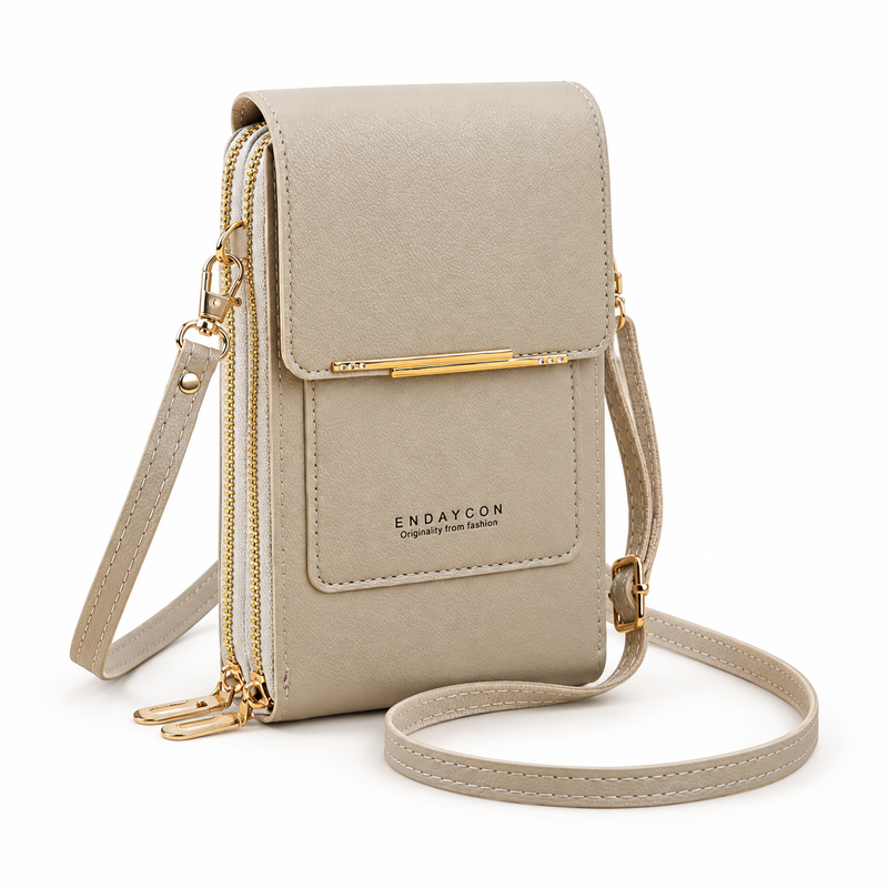 Taupe Textured Crossbody Bag With Flap-4