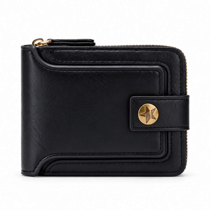 Classic Black Wallet With Gold Clasp-4