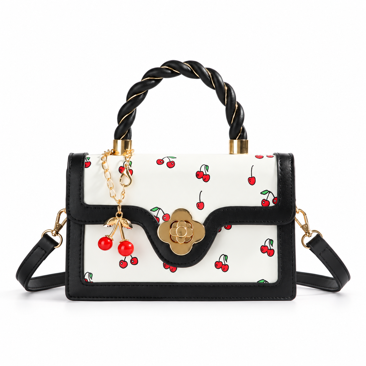 Cherry Print Twisted Handle Crossbody Bag-4