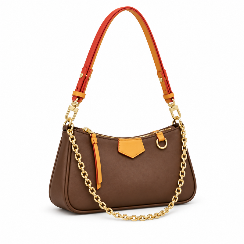 Coffee Brown Vegan Leather Shoulder Bag-1