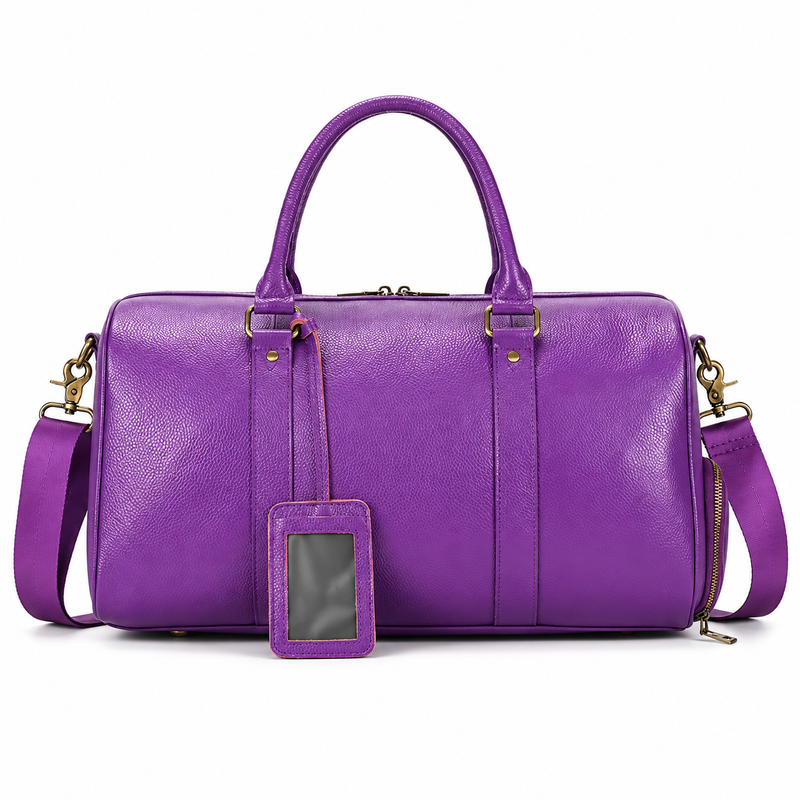 Purple Leather Duffel Bag With Strap-4