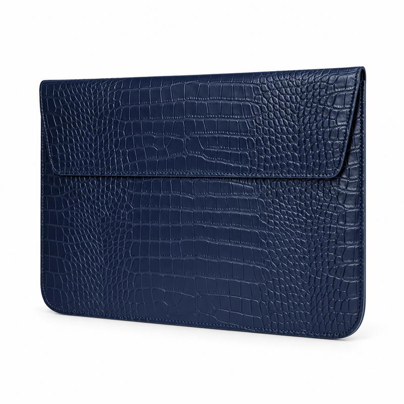 Navy Crocodile Embossed Leather Laptop Bag-3