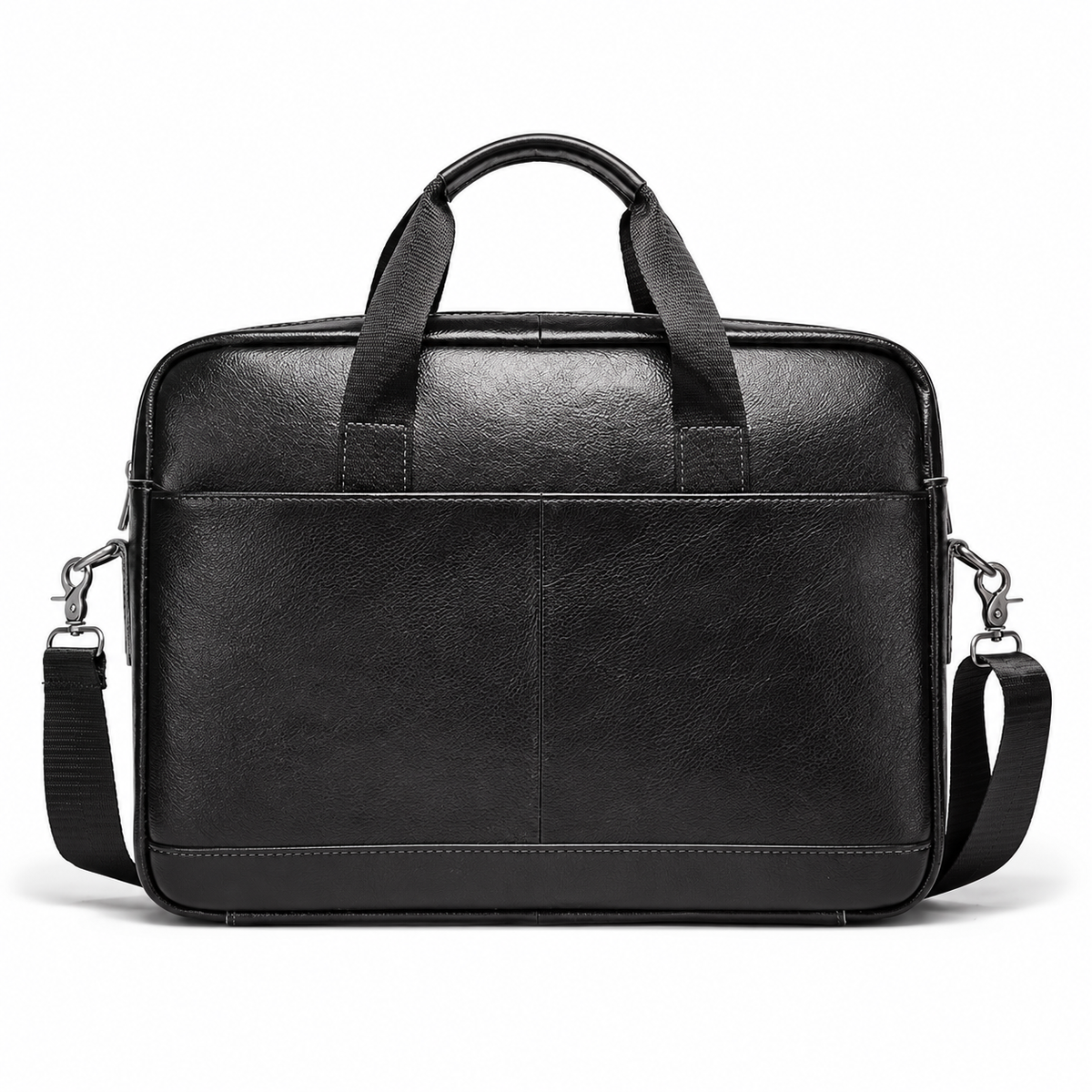 Classic Black Leather Briefcase With Strap-2