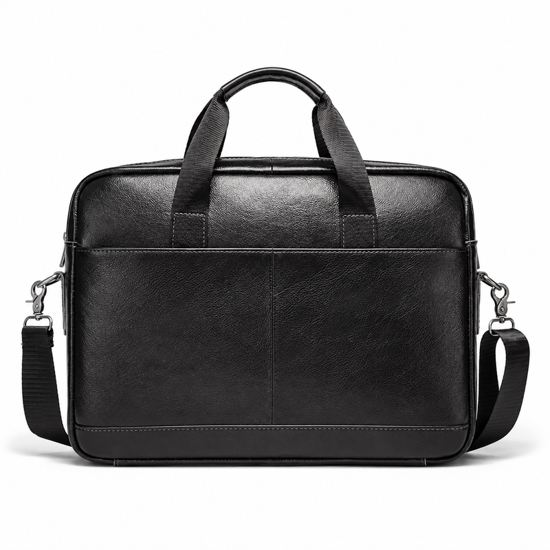 Classic Black Leather Briefcase With Strap-2