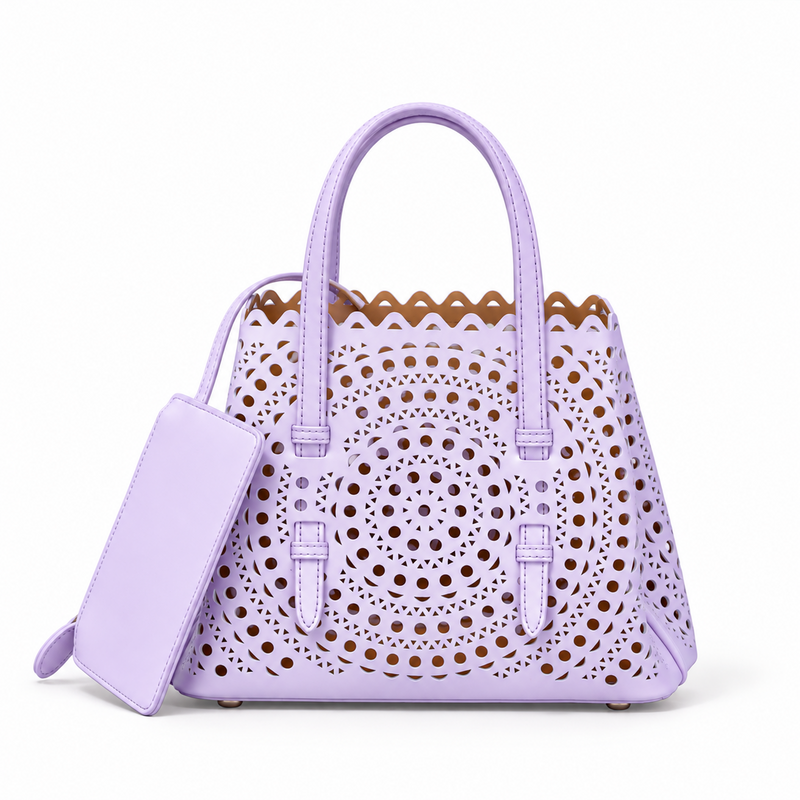 Elegant Lavender Laser Cut Tote Handbag-3