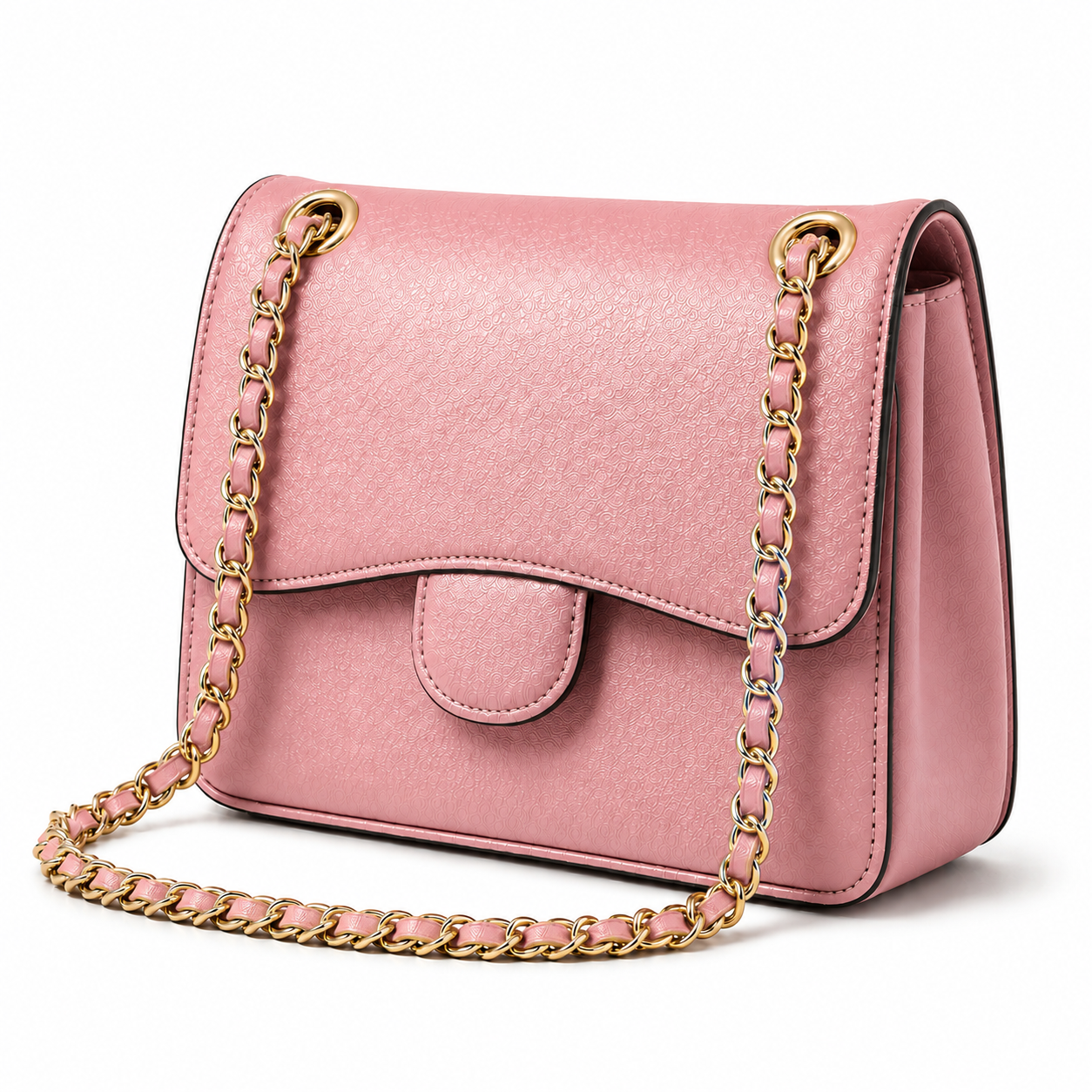 Blush Pink Textured Chain Shoulder Bag-4
