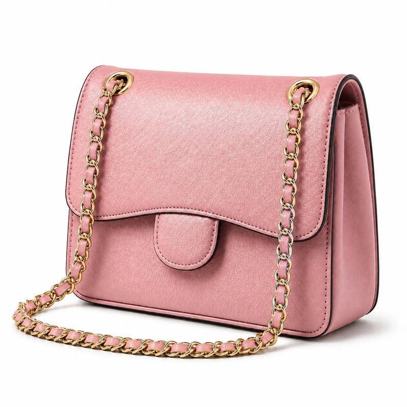 Blush Pink Textured Chain Shoulder Bag-4