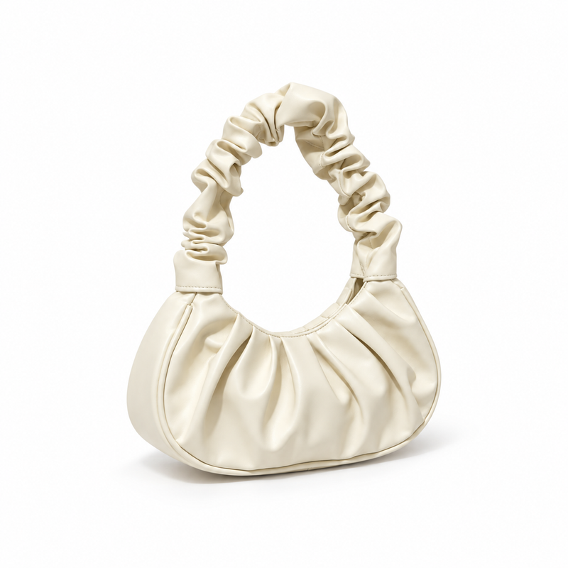 Elegant Ruched Ivory Crescent Shoulder Bag-1