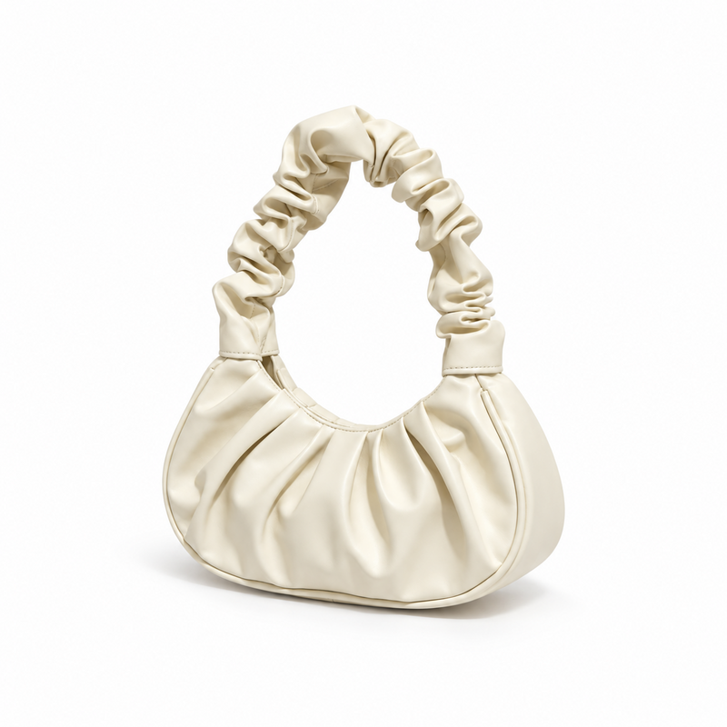 Elegant Ruched Ivory Crescent Shoulder Bag-3