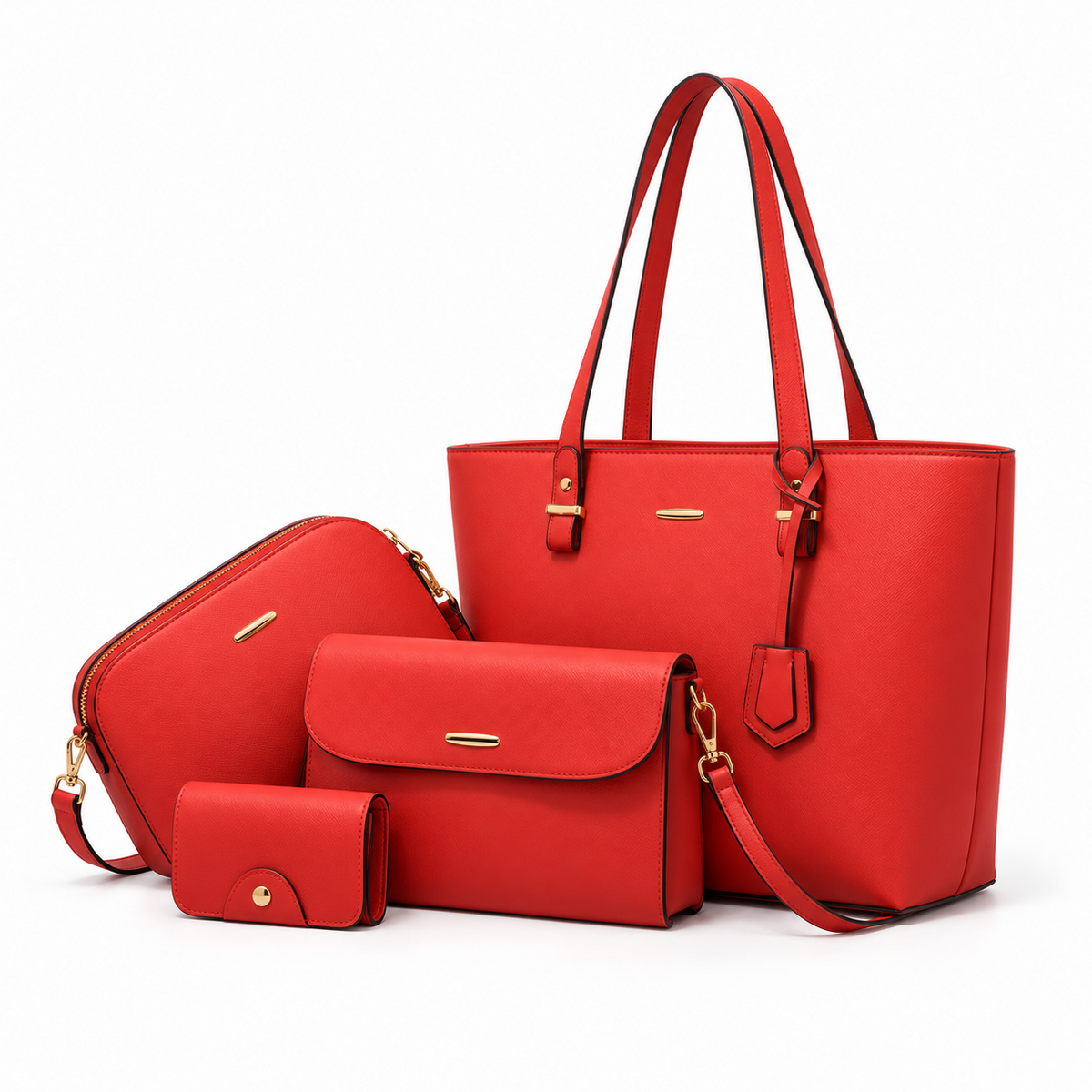 Elegant Red Four Piece Handbag Set-3