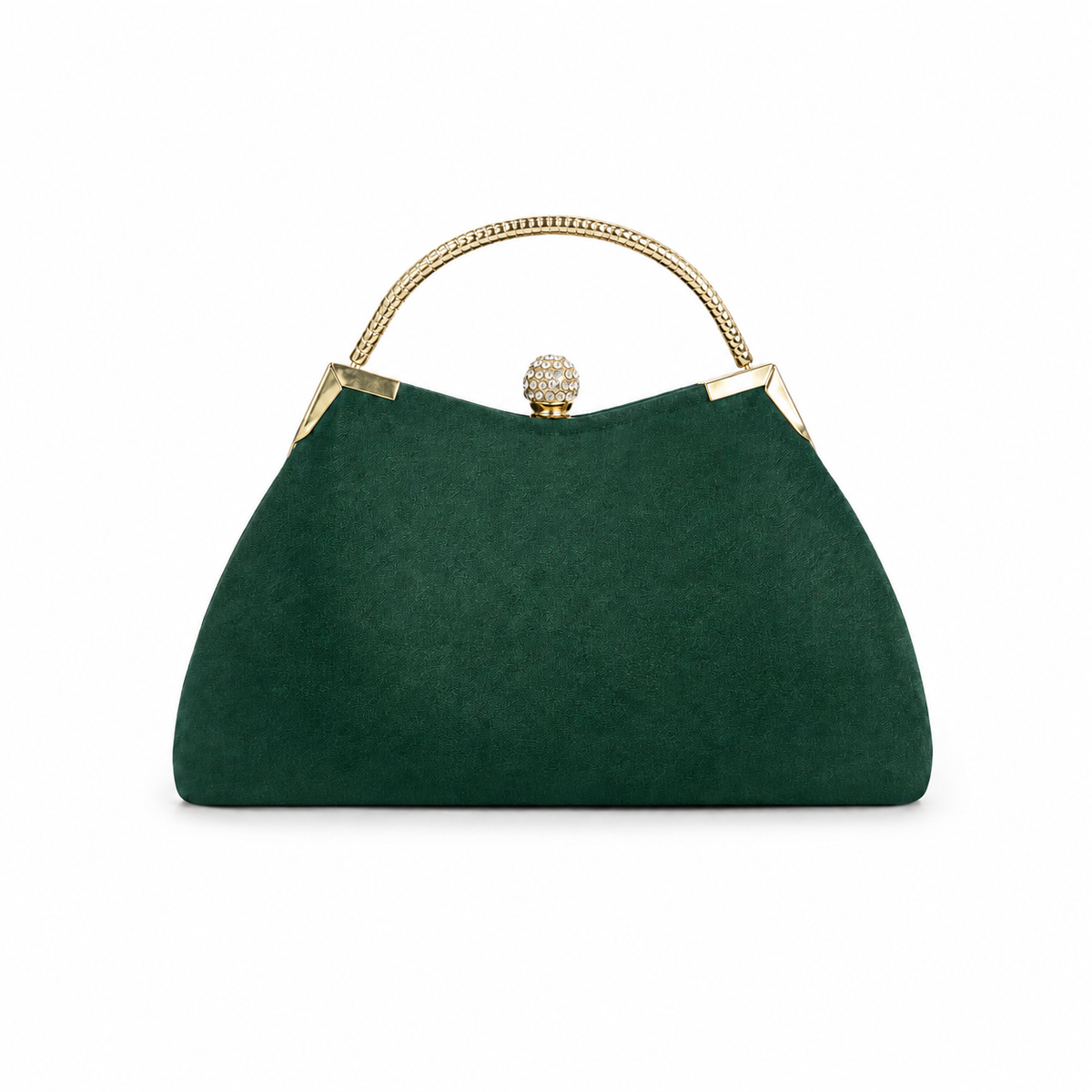 Emerald Green Floral Satin Crystal Clutch-3