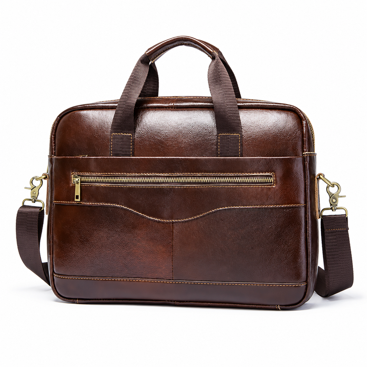 Classic Coffee Brown Leather Office Briefcase-4