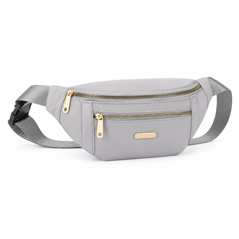 Elegant Gray Waist Bag Gold Details-1