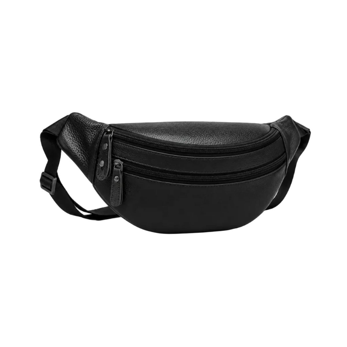 Black Textured Double Zipper Waist Bag