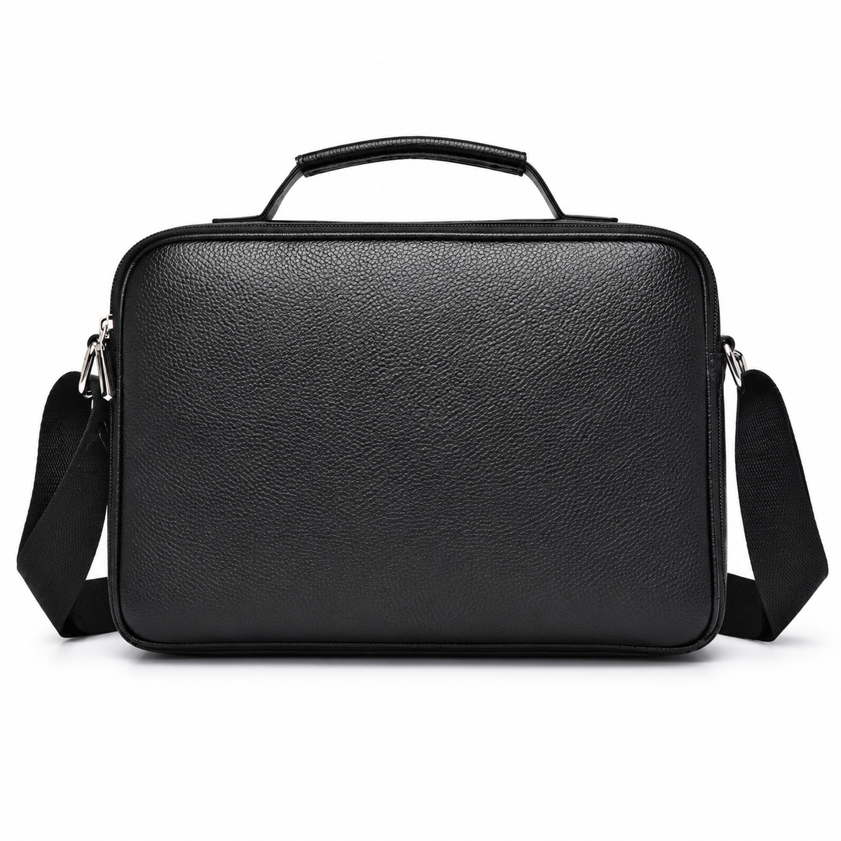Classic Black Leather Briefcase With Pockets-2