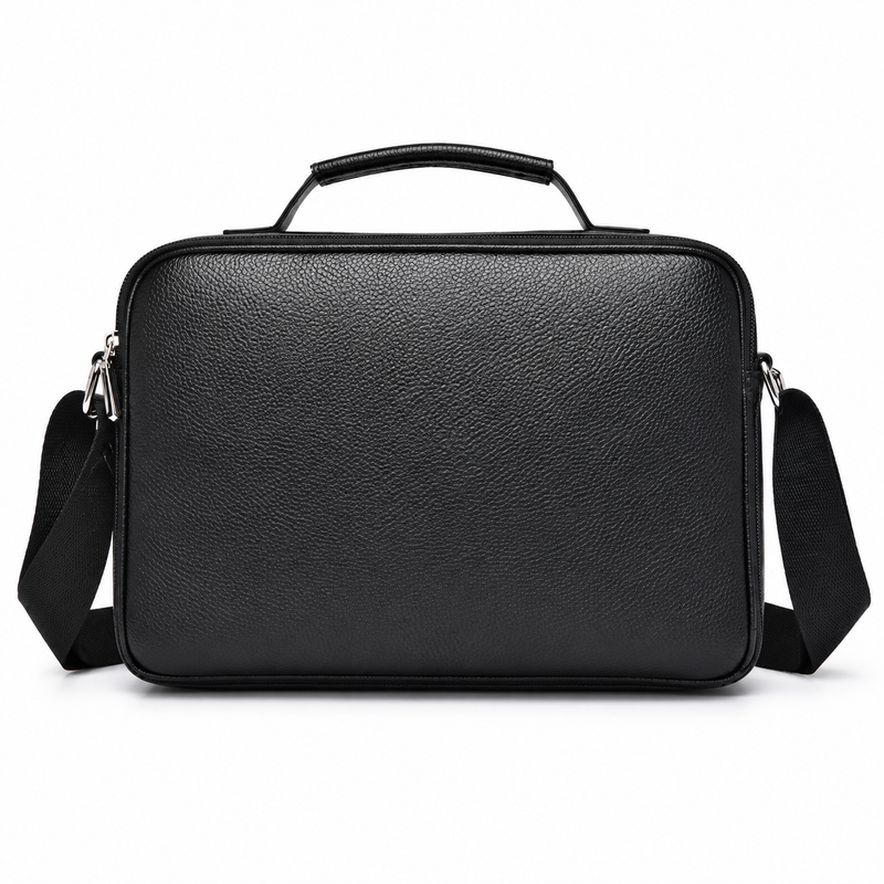 Classic Black Leather Briefcase With Pockets-2