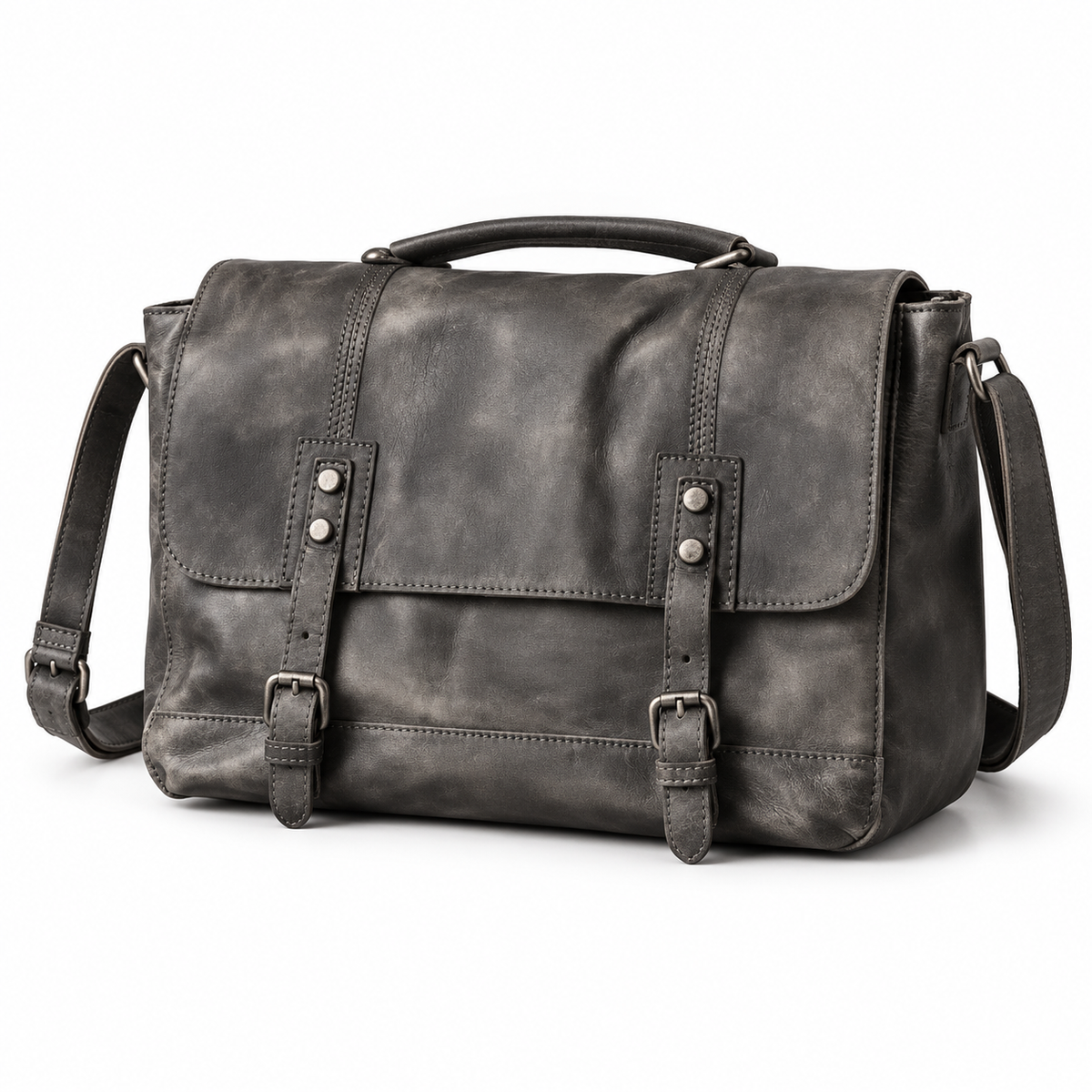 Vintage Dark Grey Leather Satchel Bag-3