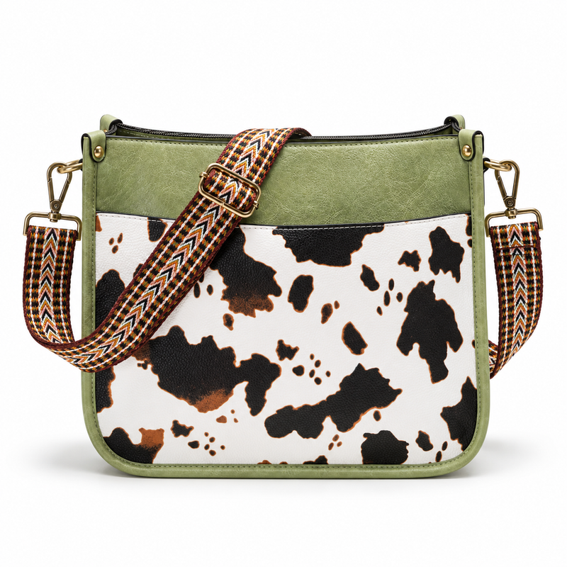 Olive Green Cow Print Crossbody Bag-4