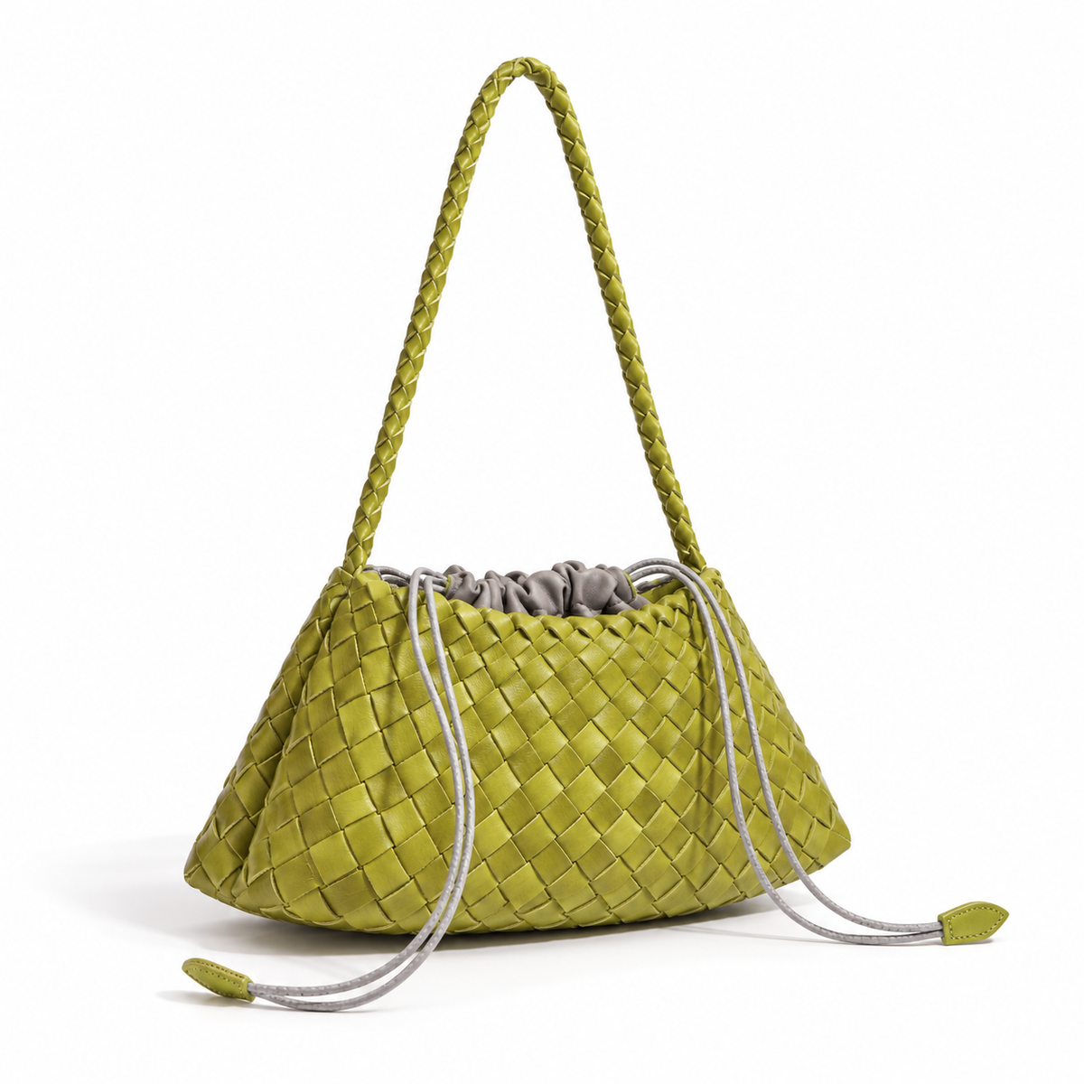 Olive Green Woven Drawstring Shoulder Bag