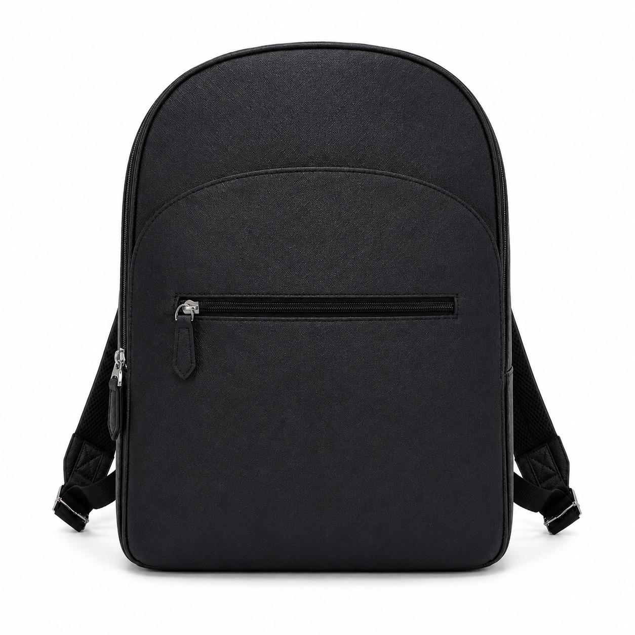 Black-015 Minimalist Textured Backpack with Front Zip Pocket-4