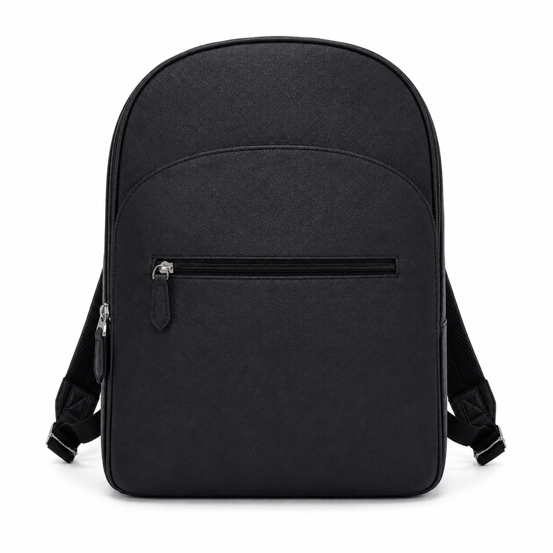 Black-015 Minimalist Textured Backpack with Front Zip Pocket-4