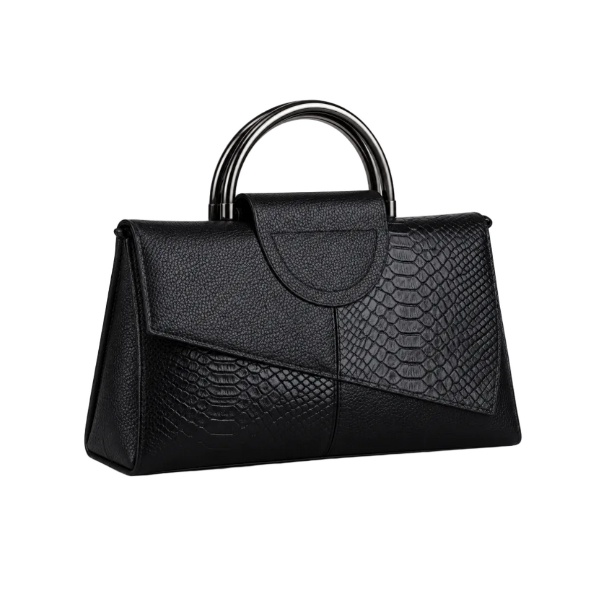 Black Leather Evening Clutch Metal Handles-1