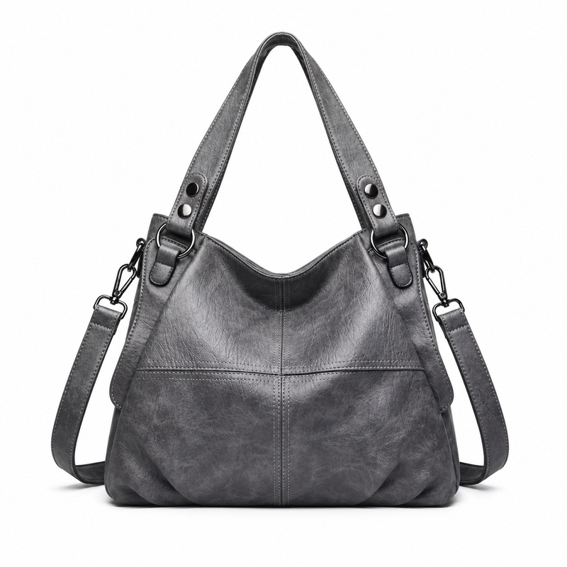 Charcoal Grey Textured Hobo Shoulder Bag-2