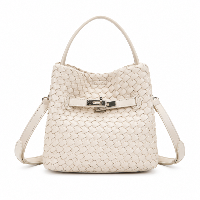 Elegant Ivory Woven Bucket Shoulder Bag-4