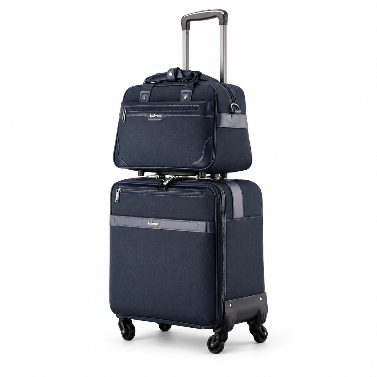 Navy Rolling Suitcase With Matching Tote-3