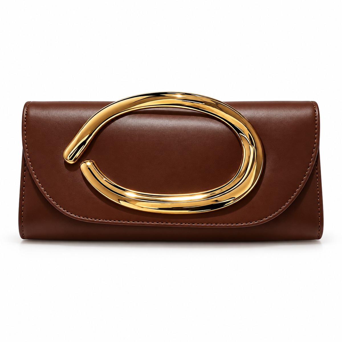 Chocolate Brown Clutch With Golden Loop-4
