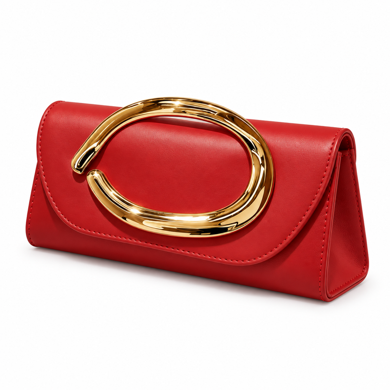 Elegant Red Clutch With Golden Handle-4
