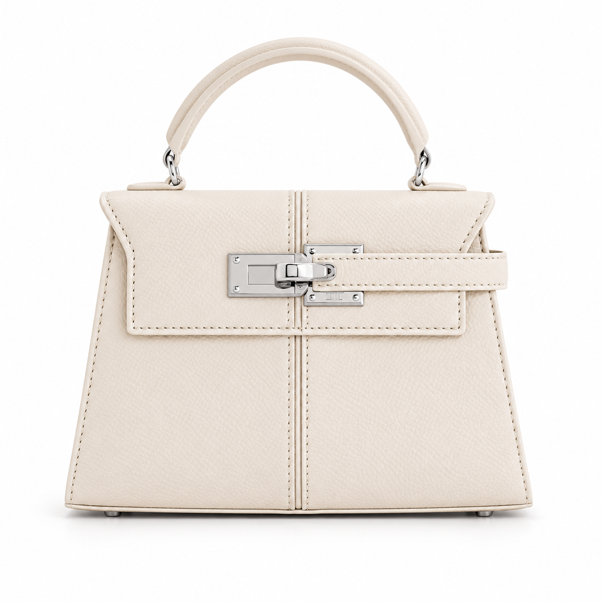 Elegant Ivory Textured Leather Satchel Handbag-4