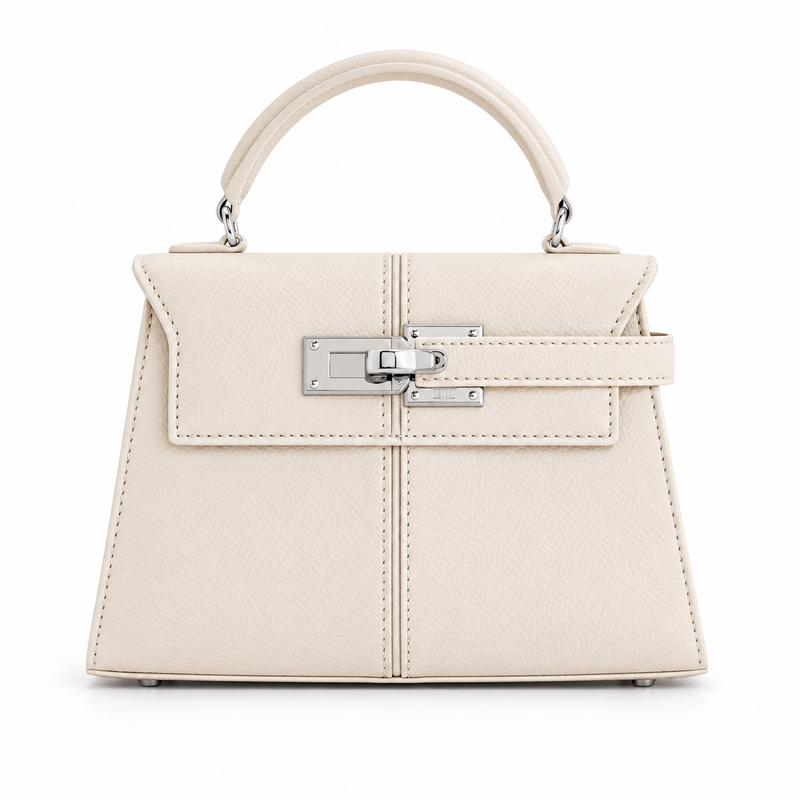 Elegant Ivory Textured Leather Satchel Handbag-4
