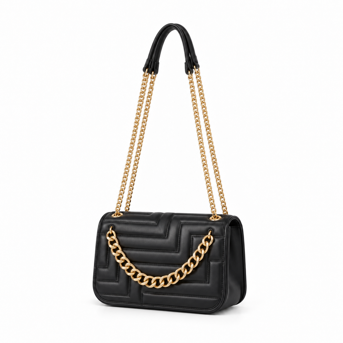 Black Quilted Chain Shoulder Handbag Purse