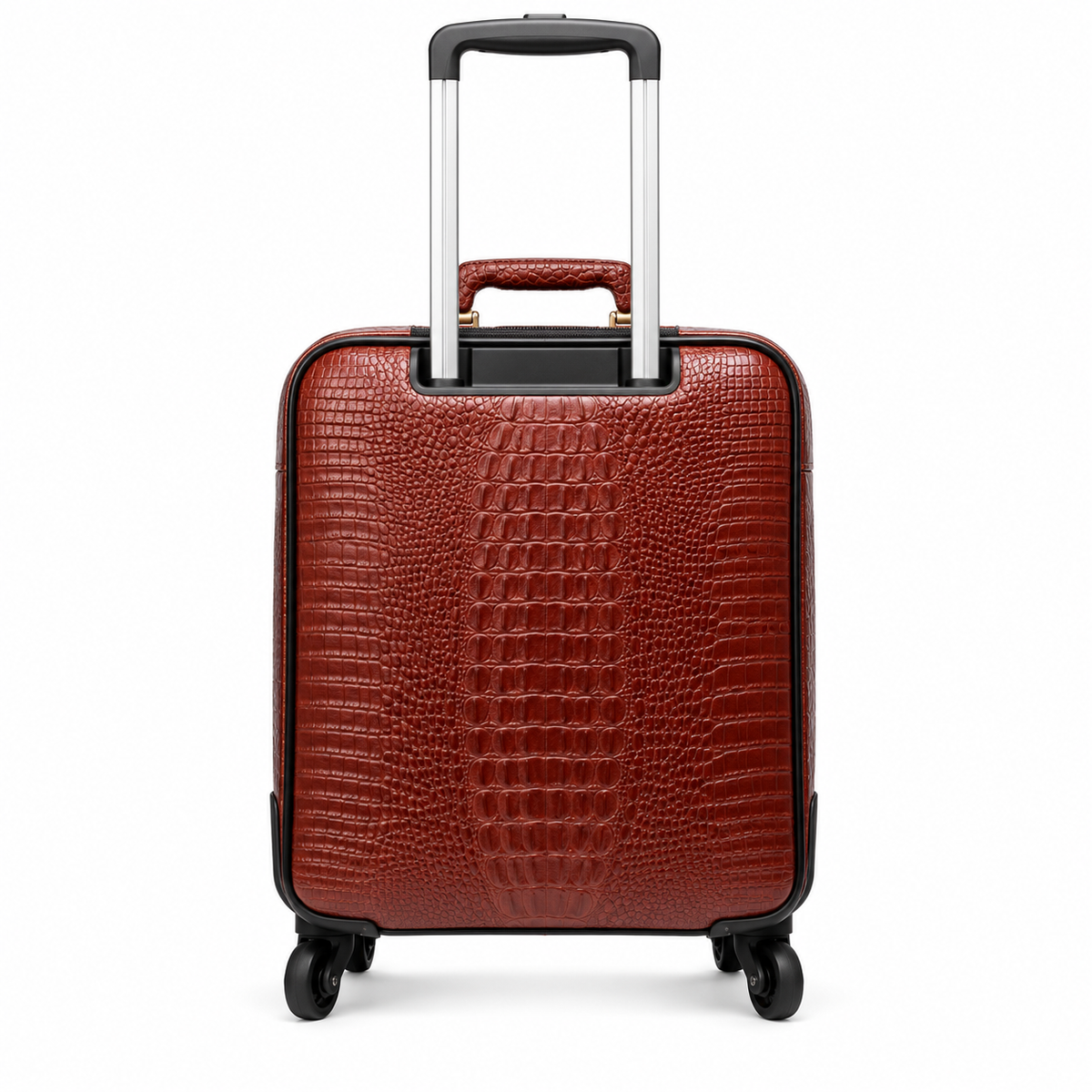 Brown Crocodile Embossed Spinner Travel Suitcase-3