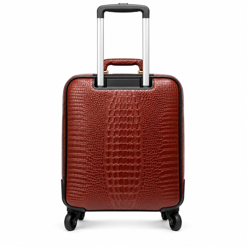 Brown Crocodile Embossed Spinner Travel Suitcase-3